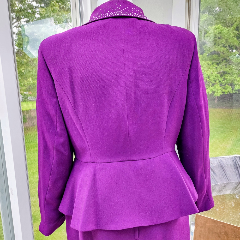 EY Signature Plum Peplum Sequience Studded Blazer & Long Skirt Suit Set - Picture 7 of 16